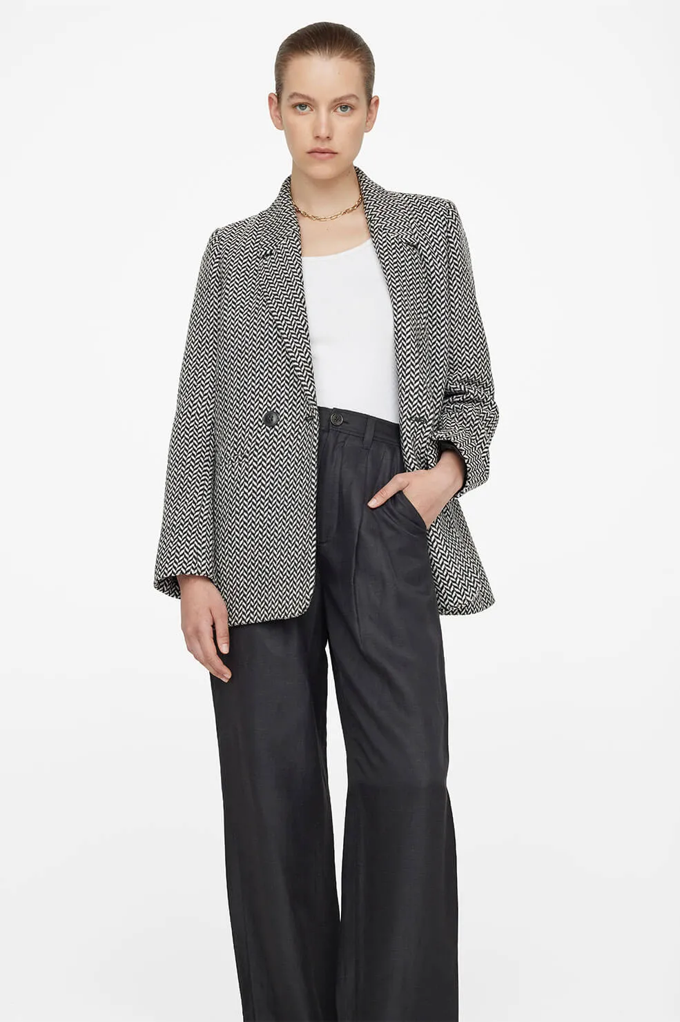 Anine Bing Fishbone Blazer in Black and Off White
