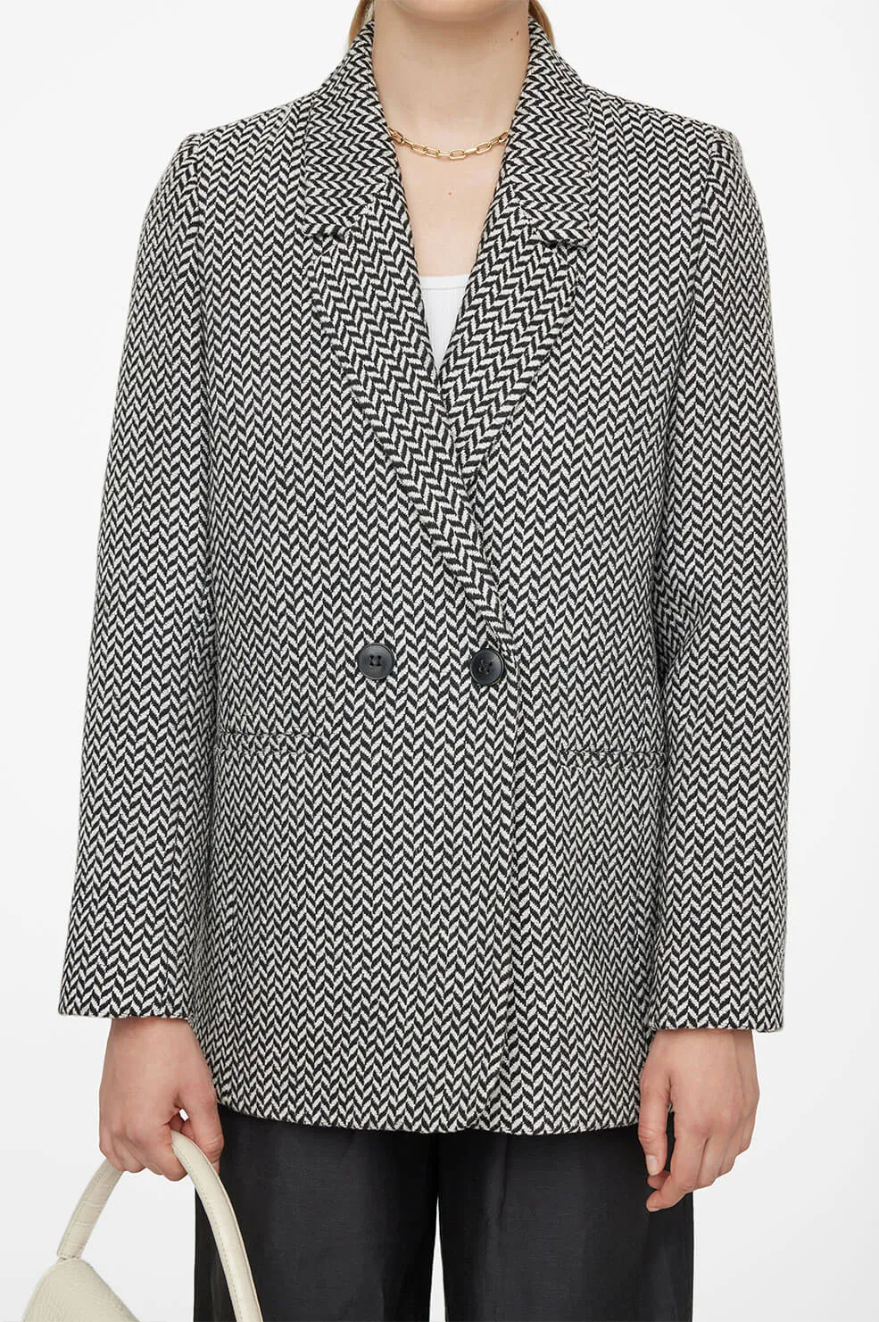 Anine Bing Fishbone Blazer in Black and Off White