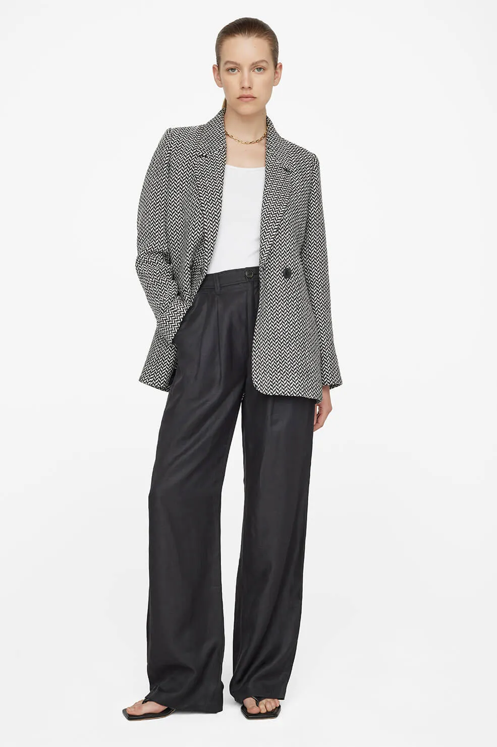 Anine Bing Fishbone Blazer in Black and Off White