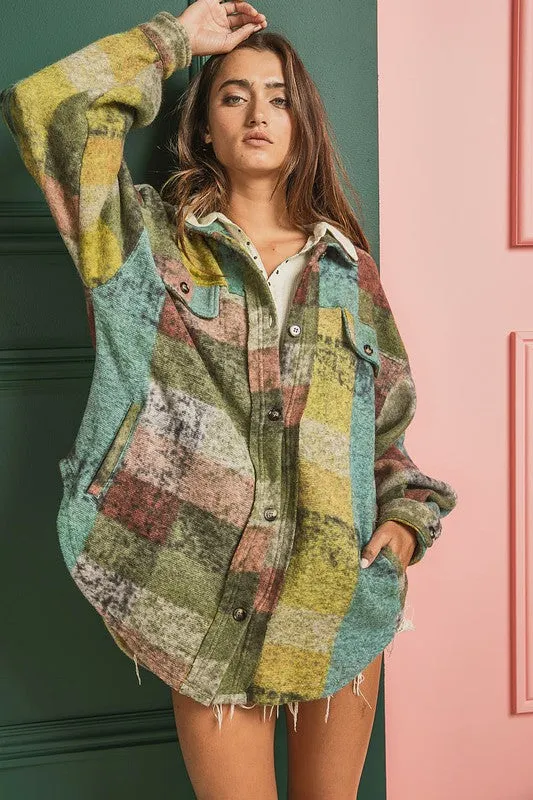 BiBi Loose Fitted Buttoned Down Check Shirt Jacket
