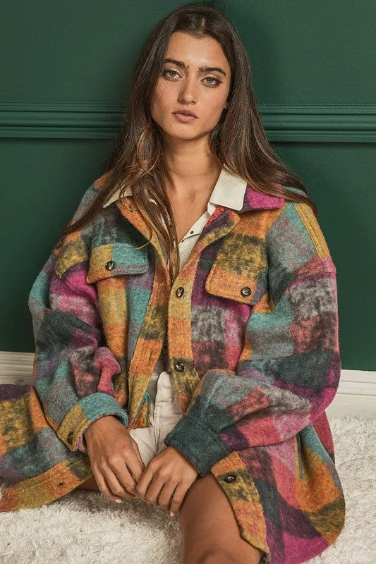 BiBi Loose Fitted Buttoned Down Check Shirt Jacket