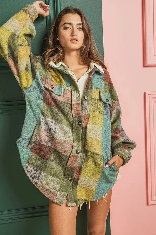BiBi Loose Fitted Buttoned Down Check Shirt Jacket