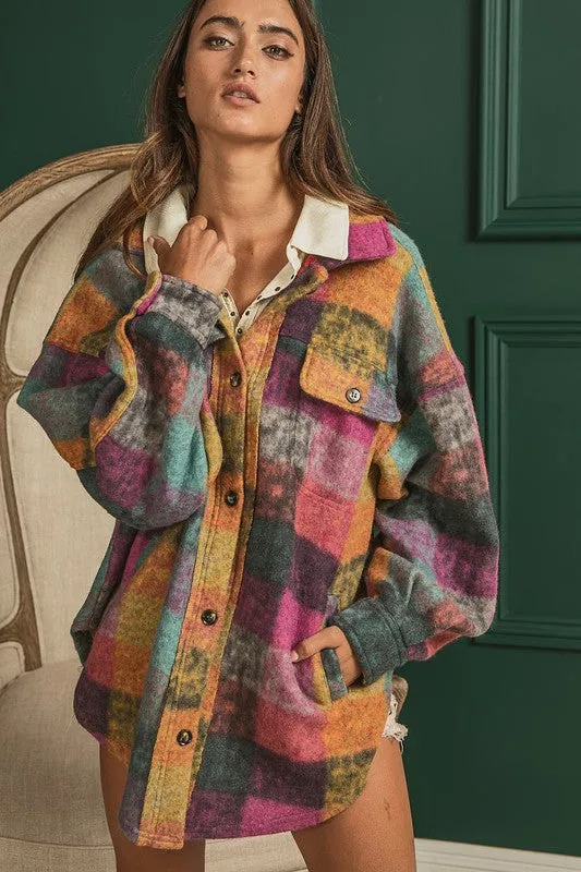 BiBi Loose Fitted Buttoned Down Check Shirt Jacket