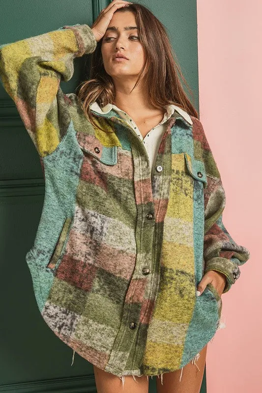 BiBi Loose Fitted Buttoned Down Check Shirt Jacket