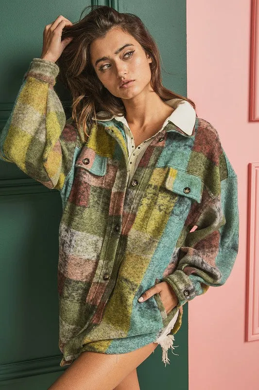 BiBi Loose Fitted Buttoned Down Check Shirt Jacket