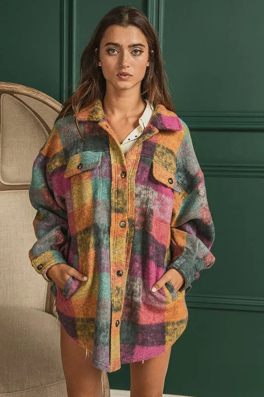 BiBi Loose Fitted Buttoned Down Check Shirt Jacket