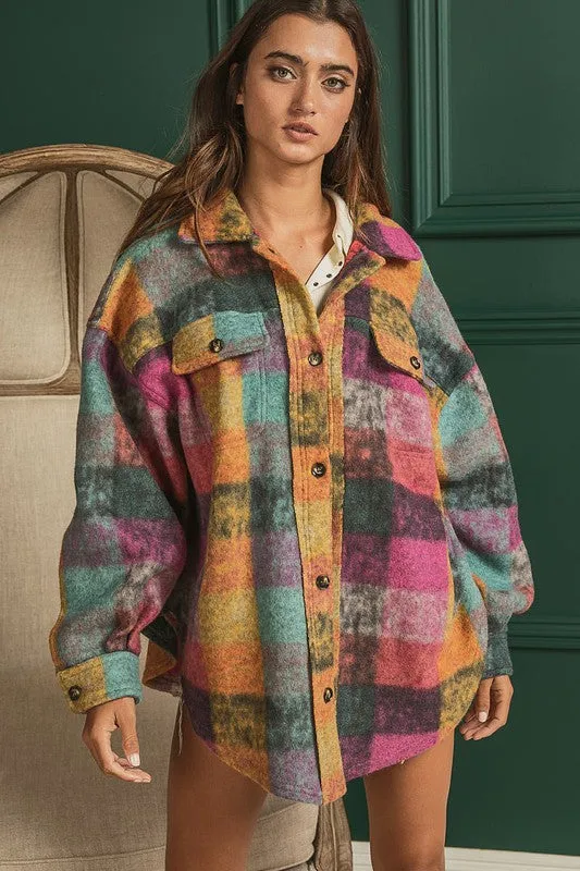 BiBi Loose Fitted Buttoned Down Check Shirt Jacket