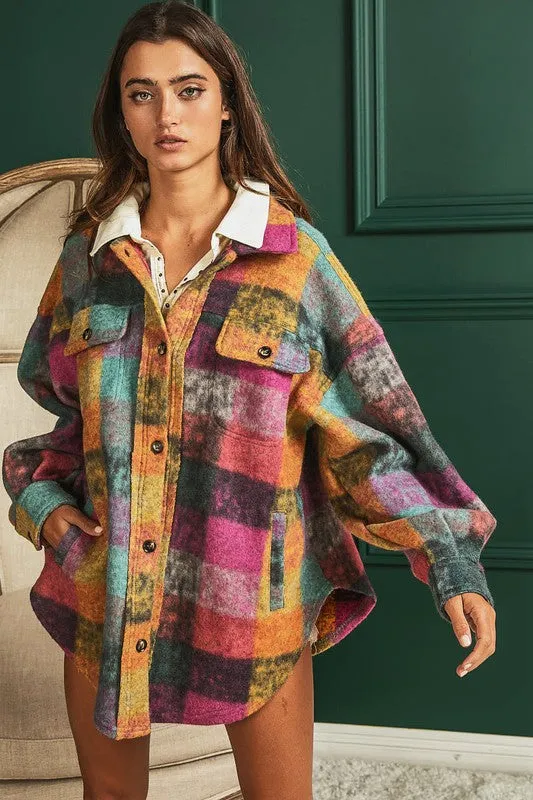 BiBi Loose Fitted Buttoned Down Check Shirt Jacket