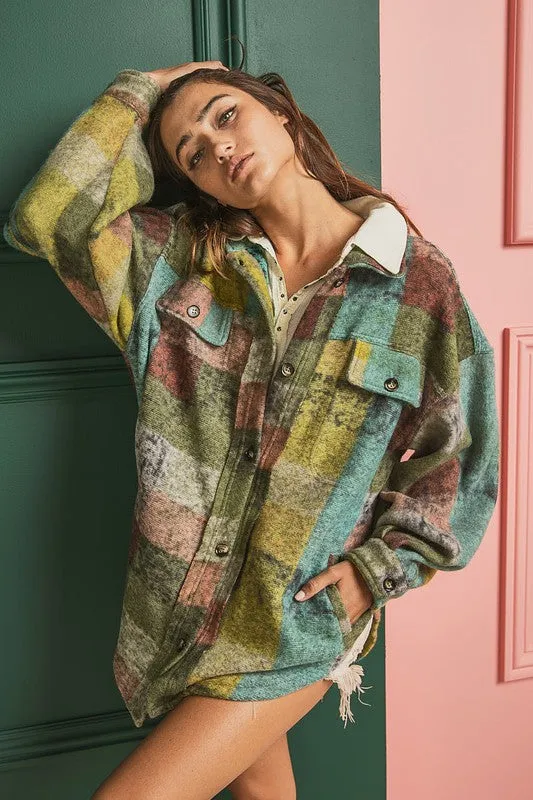 BiBi Loose Fitted Buttoned Down Check Shirt Jacket