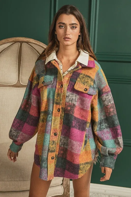 BiBi Loose Fitted Buttoned Down Check Shirt Jacket