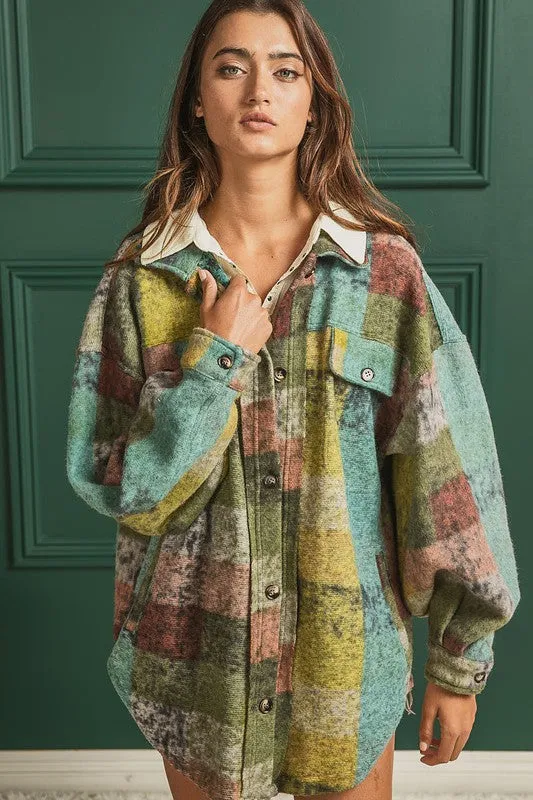 BiBi Loose Fitted Buttoned Down Check Shirt Jacket