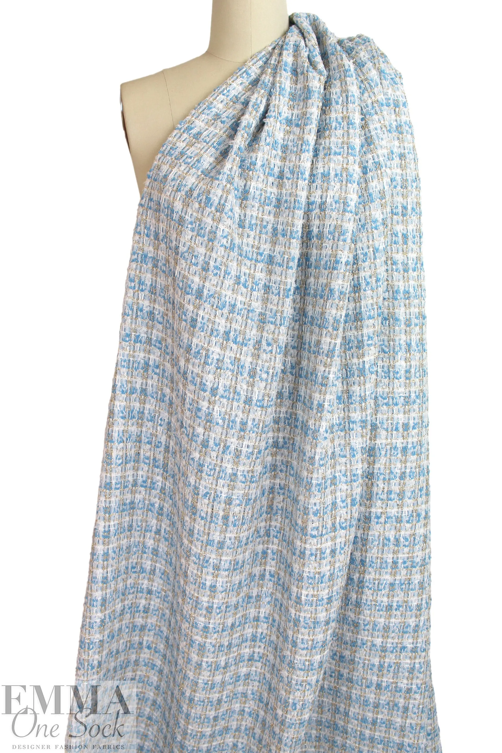 'Chanel-style'  sparkly boucle' - sky/silver/gold
