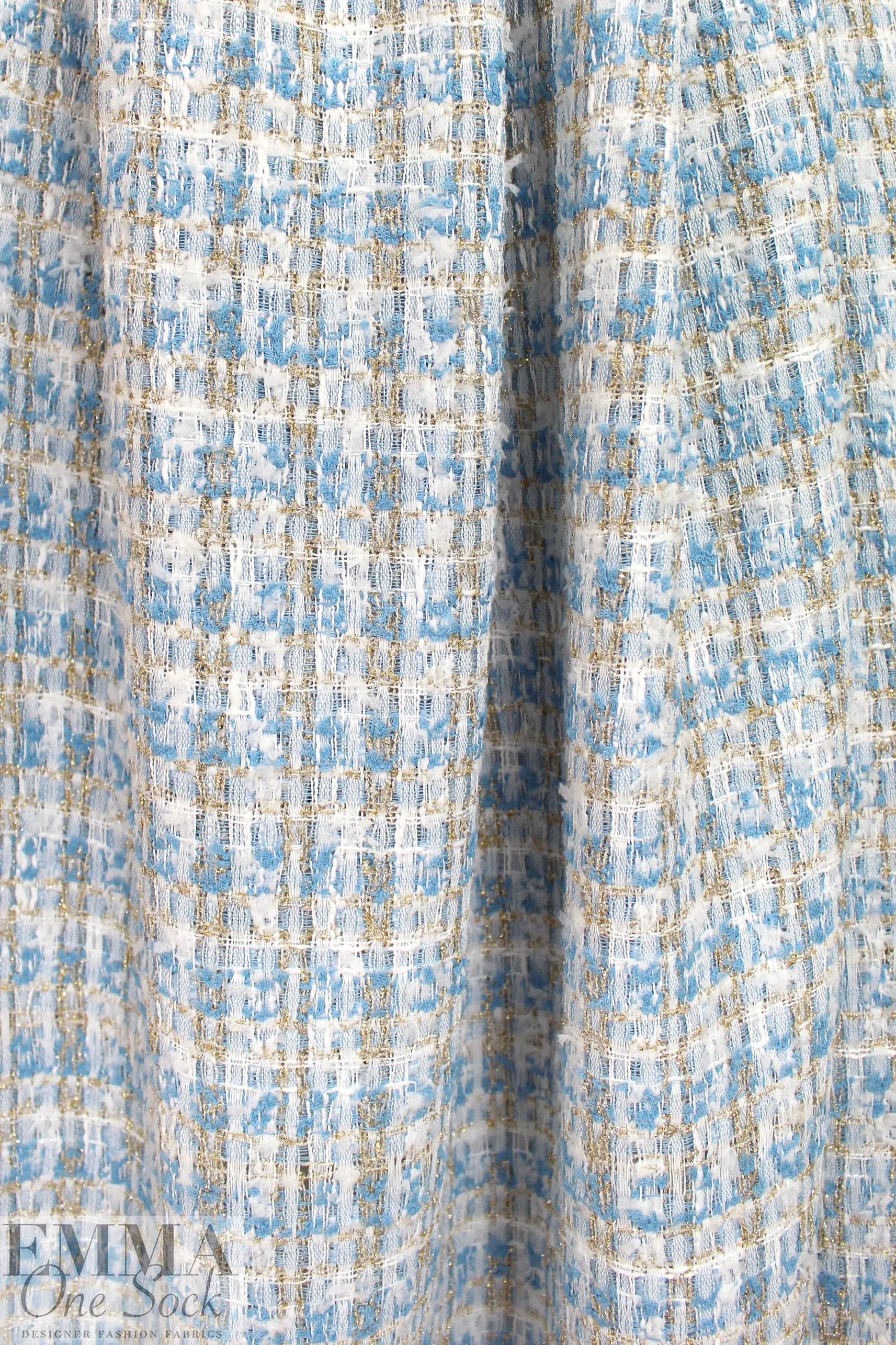 'Chanel-style'  sparkly boucle' - sky/silver/gold