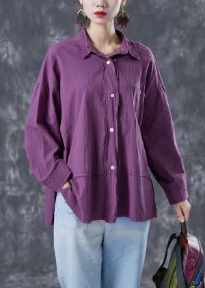 Chic Purple Oversized Patchwork Linen Blouses Summer LY4130