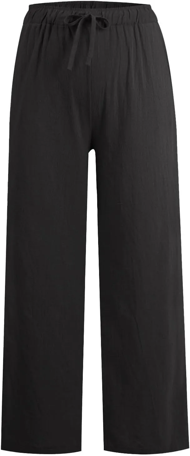 Cotton Linen Palazzo Pants for Women Casual Summer Boho Pants Lightweight High Waisted Wide Leg Pants with Pockets