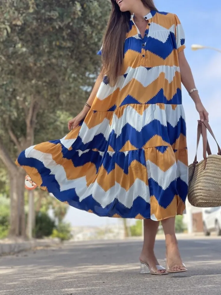 Dresses for Women 2023 Summer Print Dress Fashion Oversized Loose Short Sleeve Long Dress Elegant and Pretty Women's Dresses