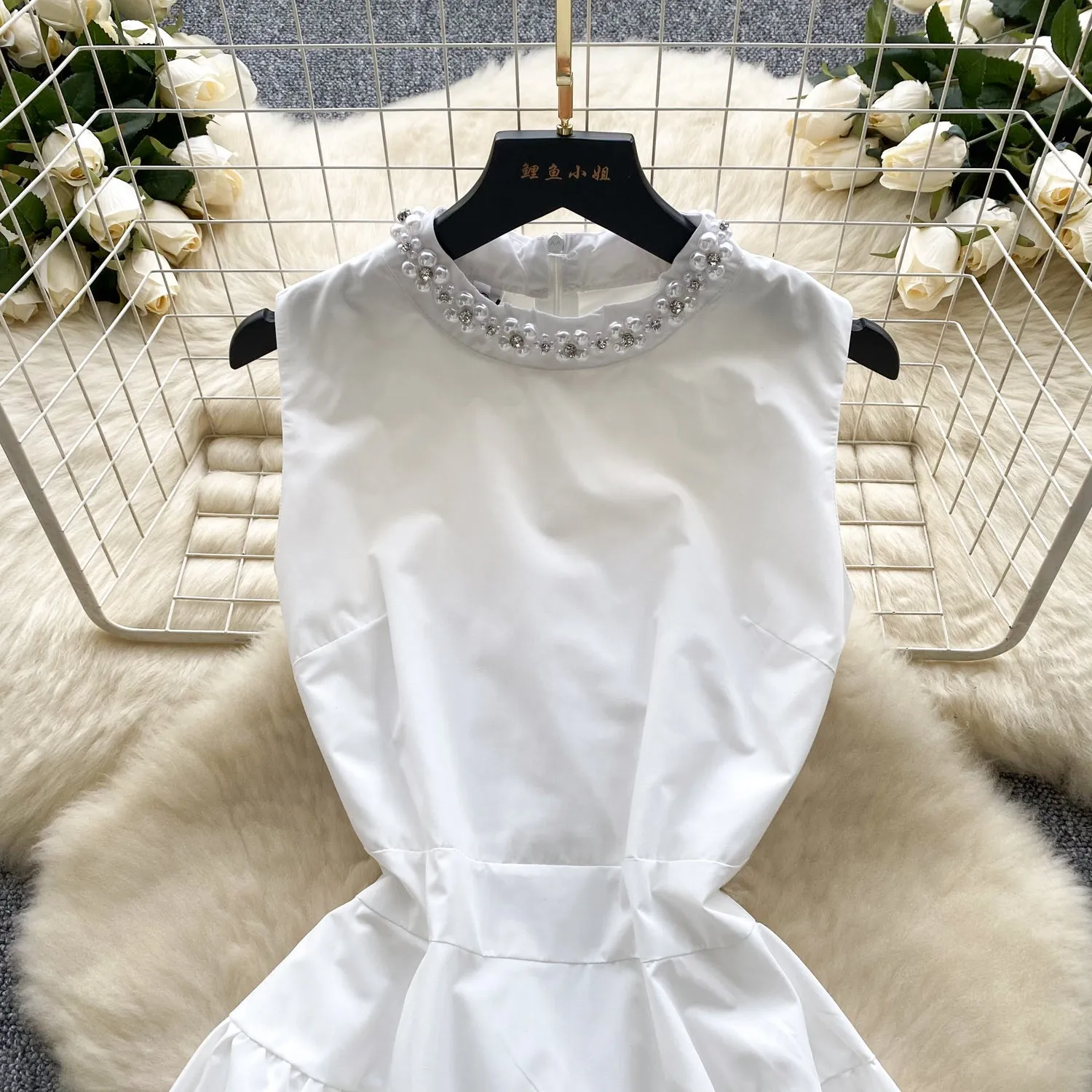 Elegant Beaded Sleeveless White Dress