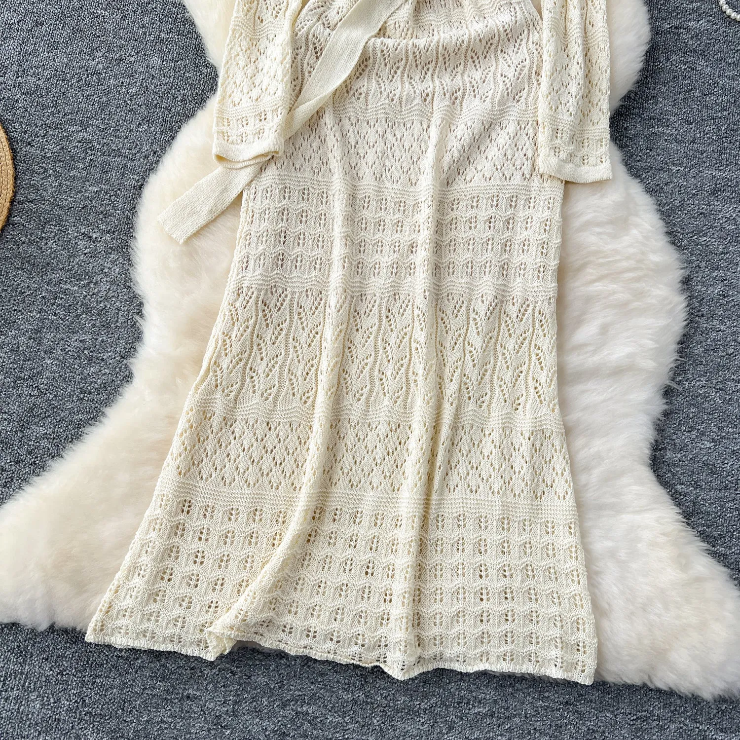 Elegant Hollowed Crochet Knitted Dress