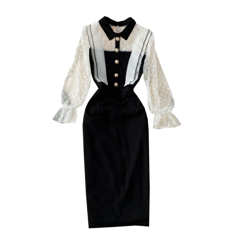 Elegant Mesh Patchwork Hip-wrapping Dress