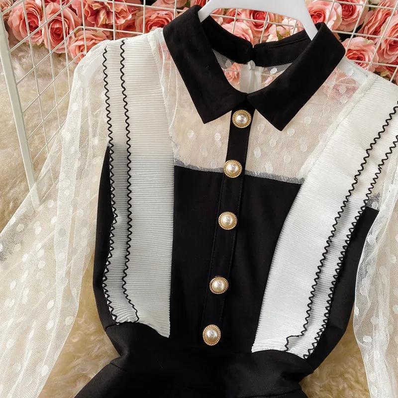 Elegant Mesh Patchwork Hip-wrapping Dress