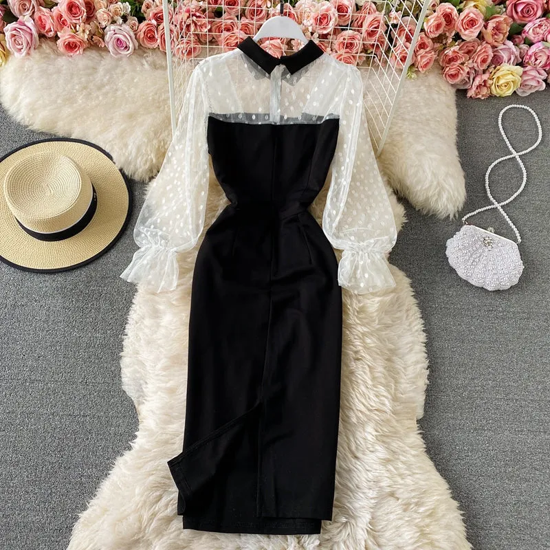 Elegant Mesh Patchwork Hip-wrapping Dress
