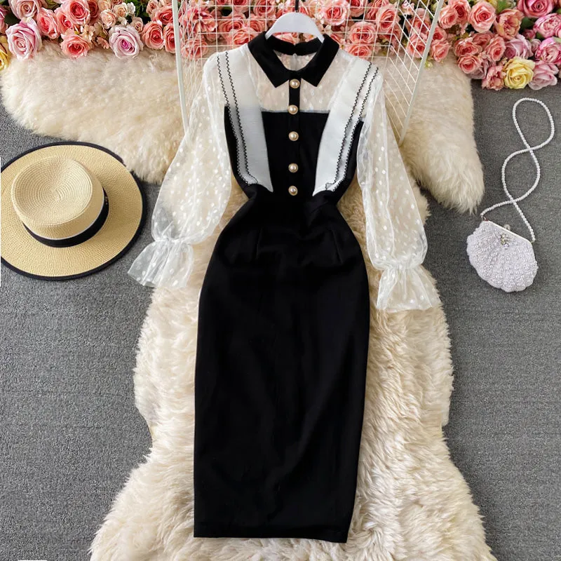 Elegant Mesh Patchwork Hip-wrapping Dress