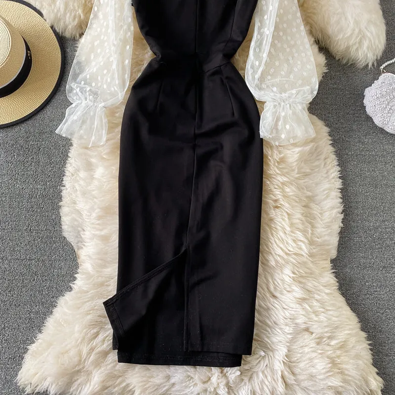 Elegant Mesh Patchwork Hip-wrapping Dress