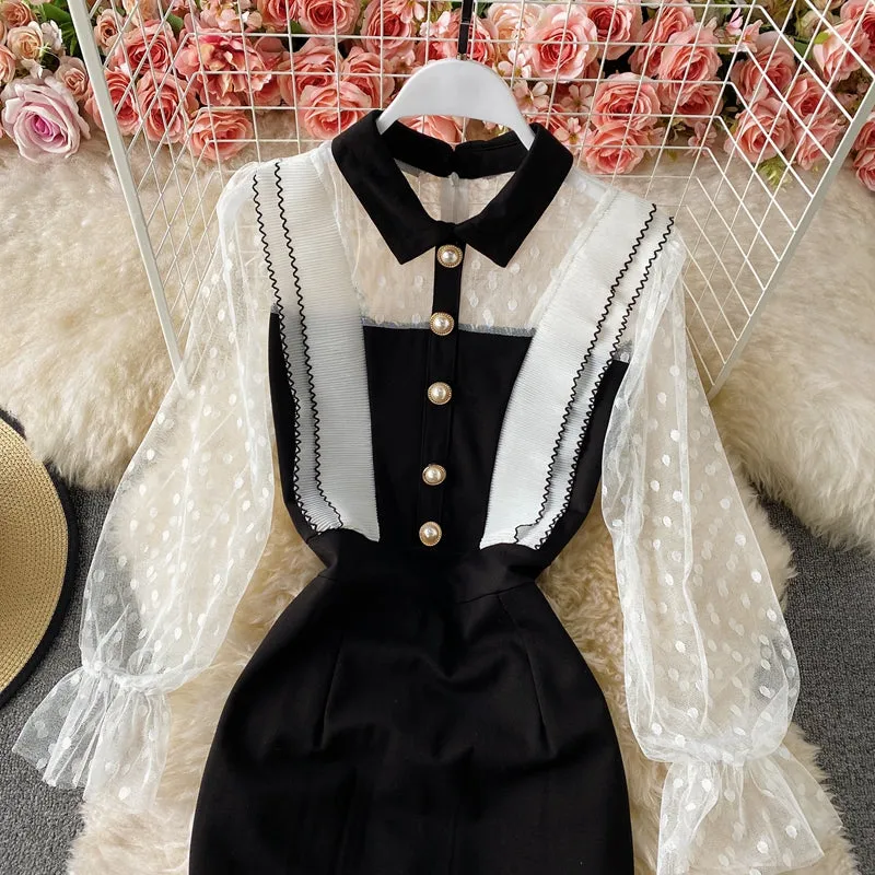 Elegant Mesh Patchwork Hip-wrapping Dress