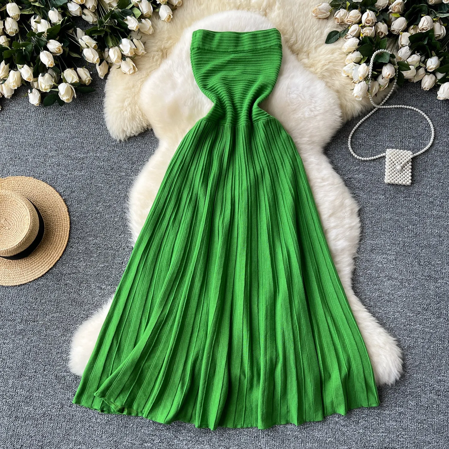 Elegant Off-shoulder Green Knitted Dress