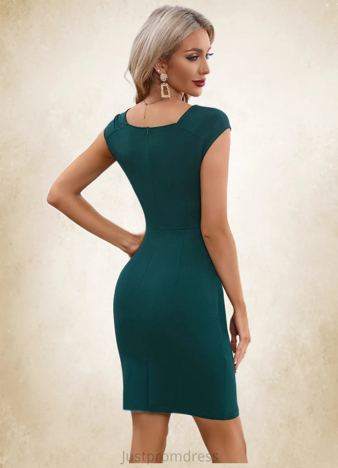 Eva Ruffle V-Neck Elegant Sheath/Column Polyester Midi Dresses HHP0022552
