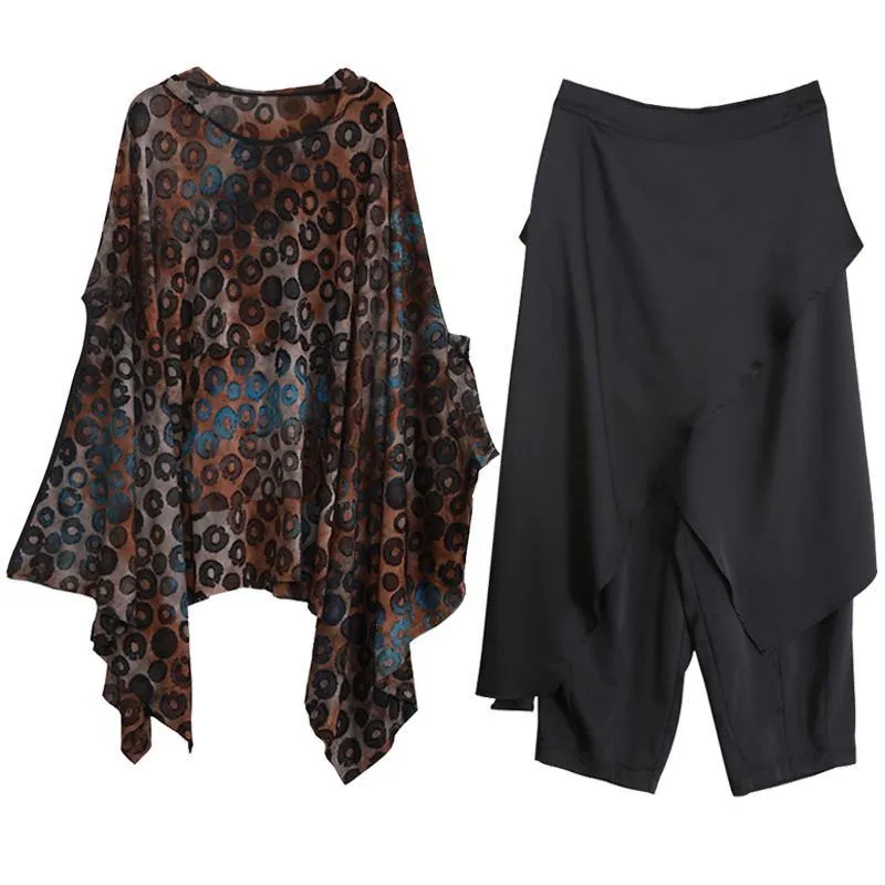 Fashion Suit Bat Sleeve Irregular Top Personality Wide Leg Pants Spring