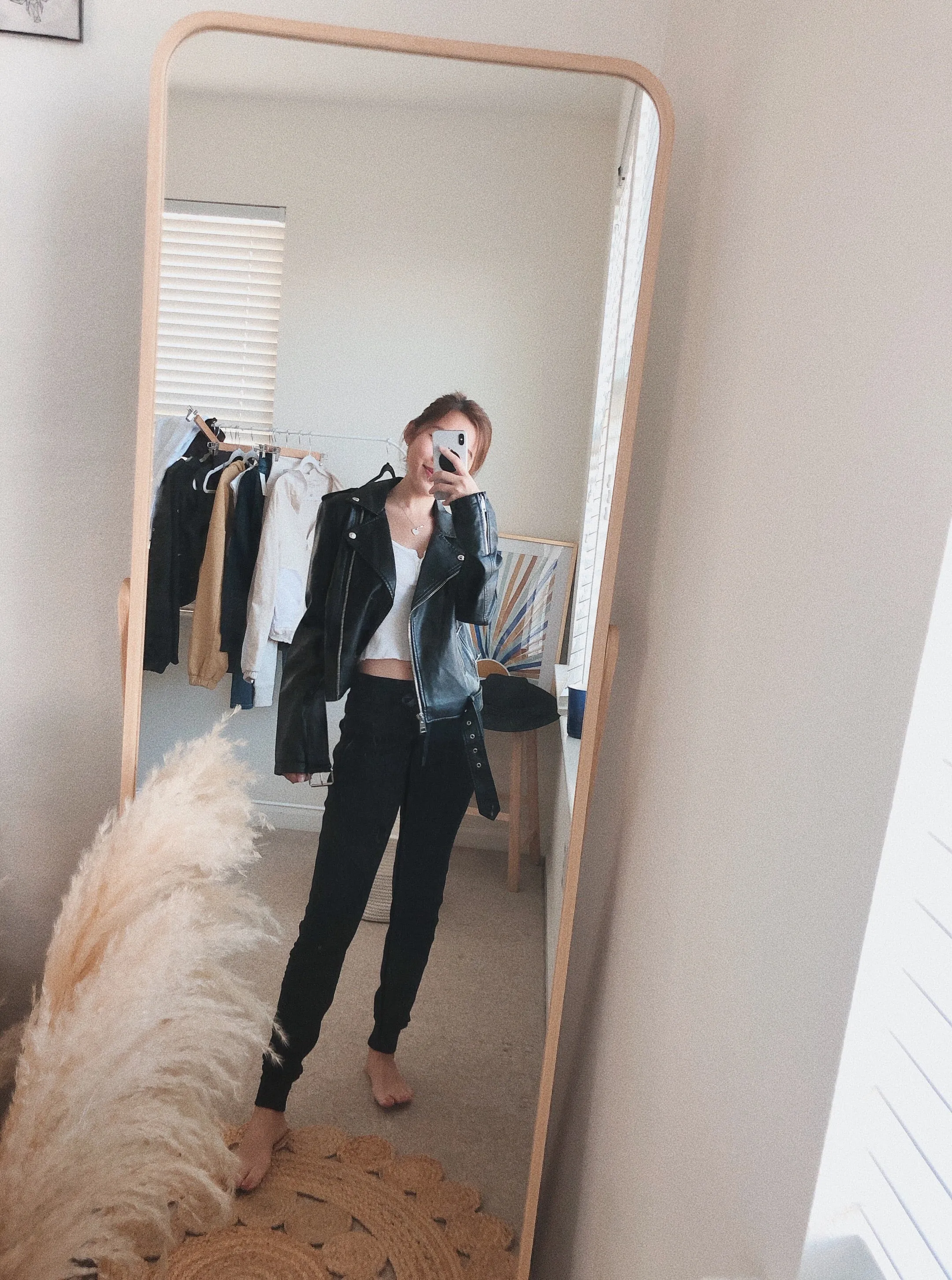 Faux-Leather Belted Moto Jacket