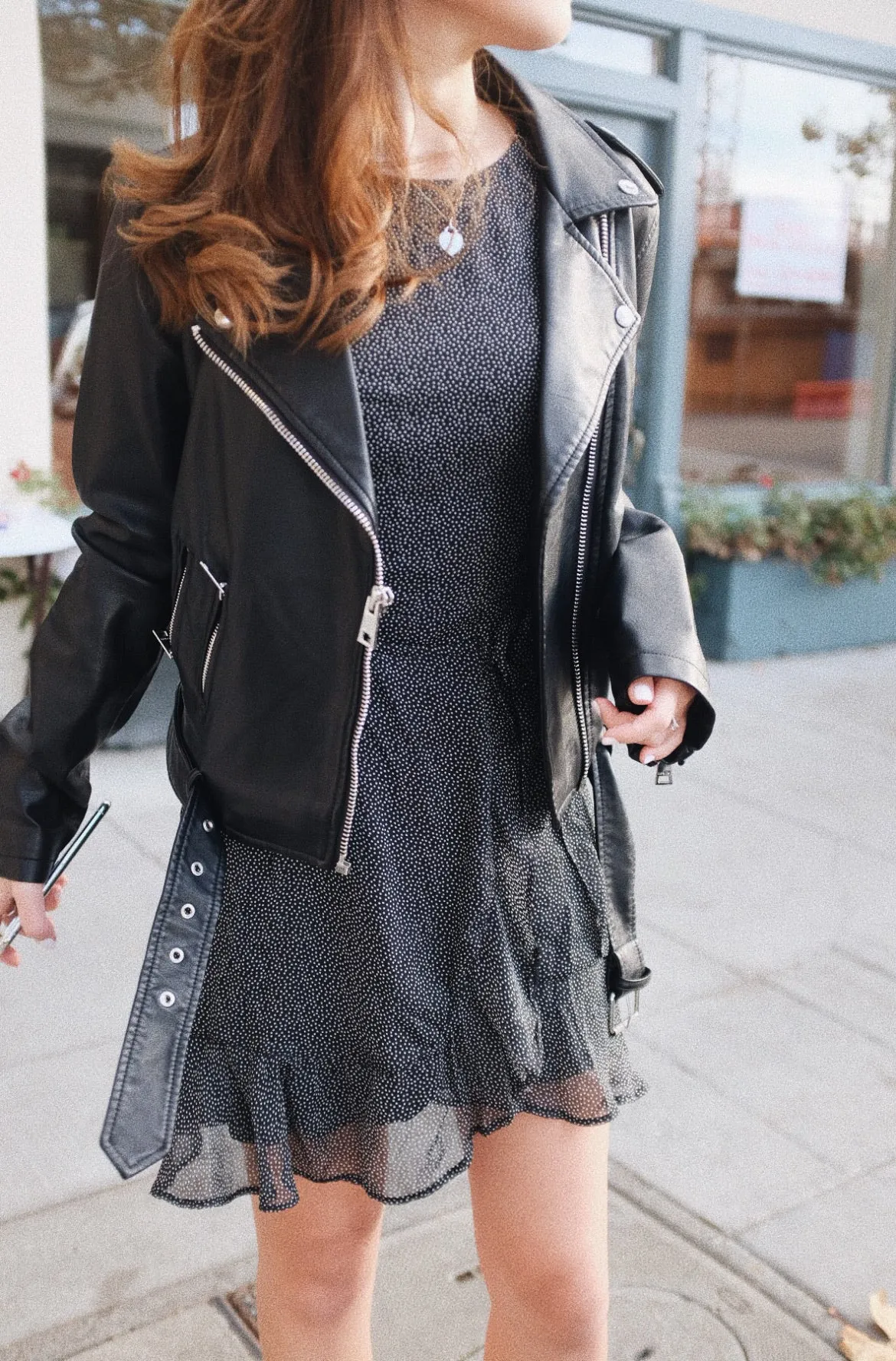 Faux-Leather Belted Moto Jacket