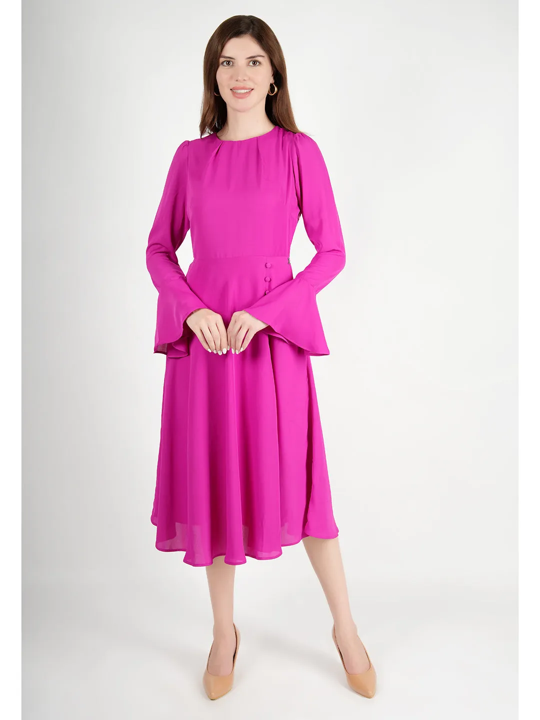 Fuchsia Polyester Gleaming Fit & Flare Dress