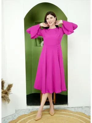 Fuchsia Polyester Gleaming Fit & Flare Dress