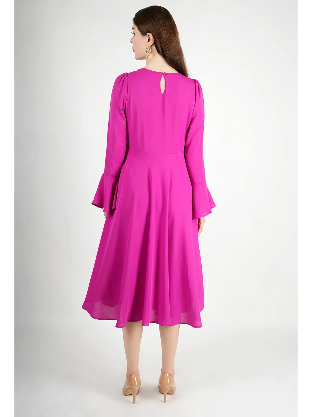 Fuchsia Polyester Gleaming Fit & Flare Dress