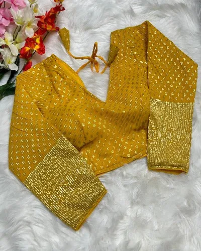 Georgette Silk With Golden Zari Work Stitched Readymade Blouse