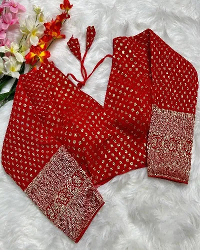 Georgette Silk With Golden Zari Work Stitched Readymade Blouse