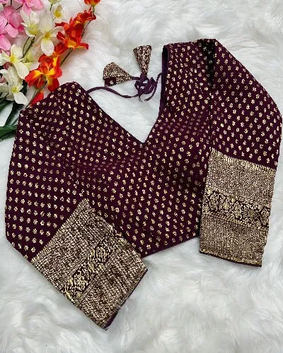 Georgette Silk With Golden Zari Work Stitched Readymade Blouse