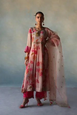 Gul Pastel Pink Yoke Check Sleeve Kurta Set