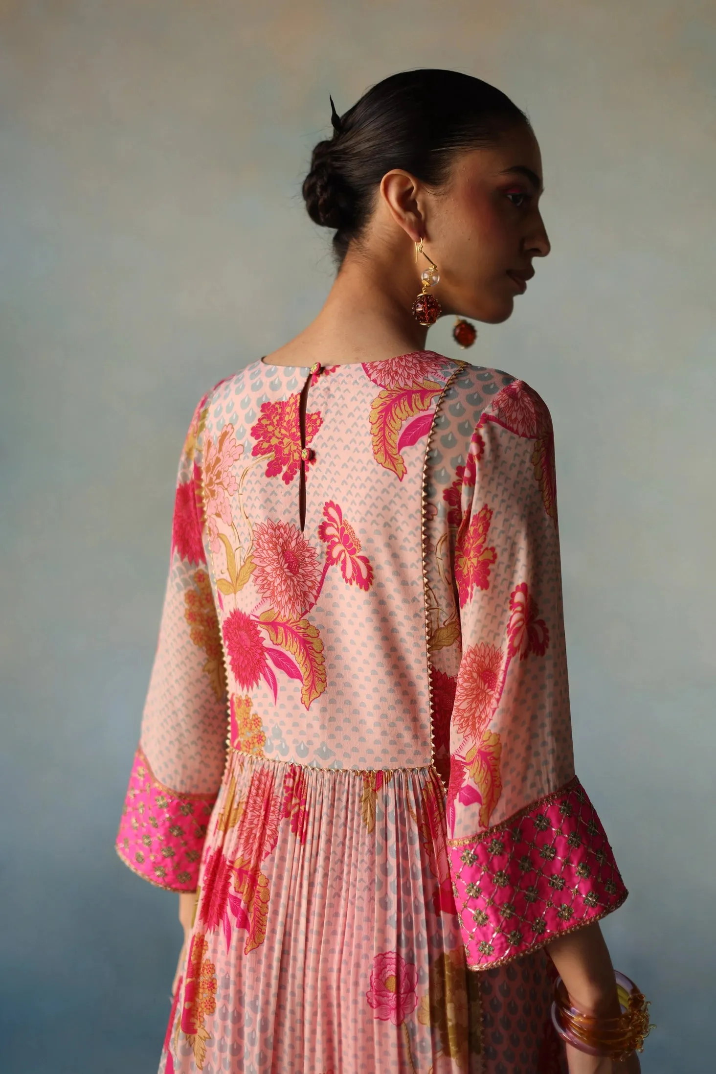 Gul Pastel Pink Yoke Check Sleeve Kurta Set