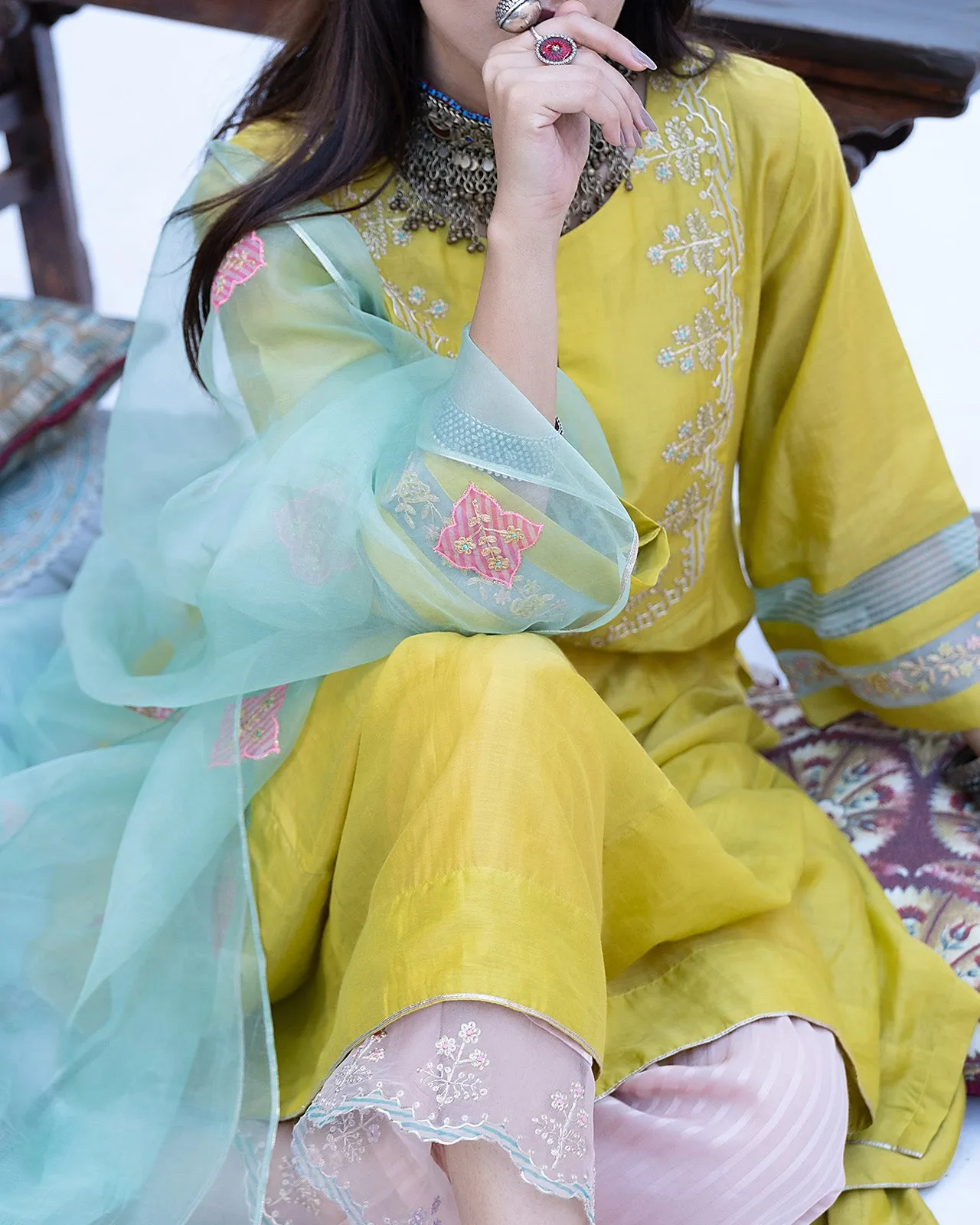 Gulnaaz Pastel Pink Organza Saclloped Palazzo