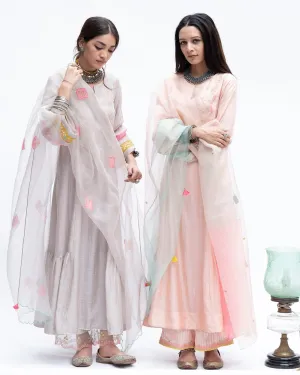 Gulnaaz Pastel Pink self scallop Puckering Kurta Set