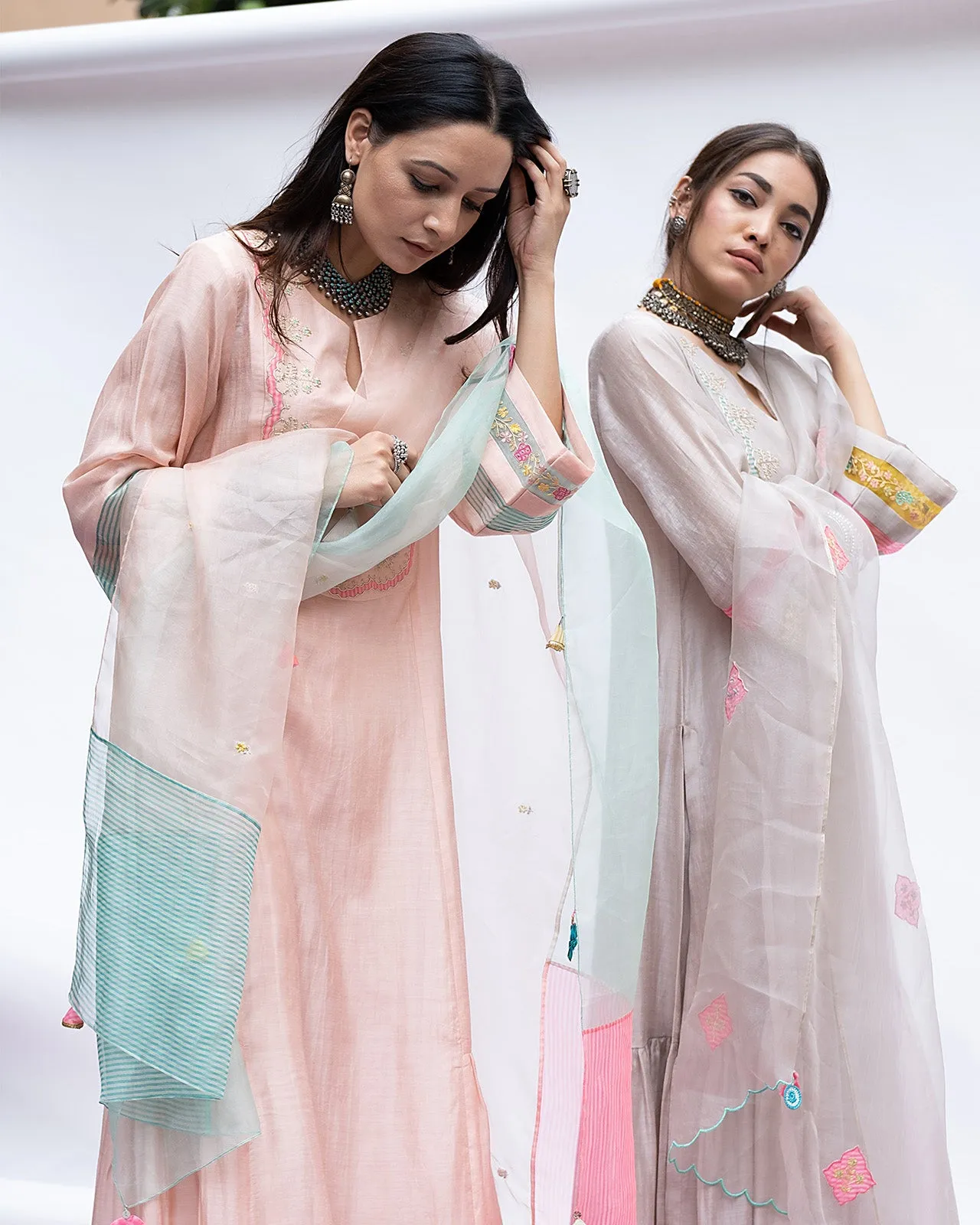 Gulnaaz Pastel Pink self scallop Puckering Kurta Set
