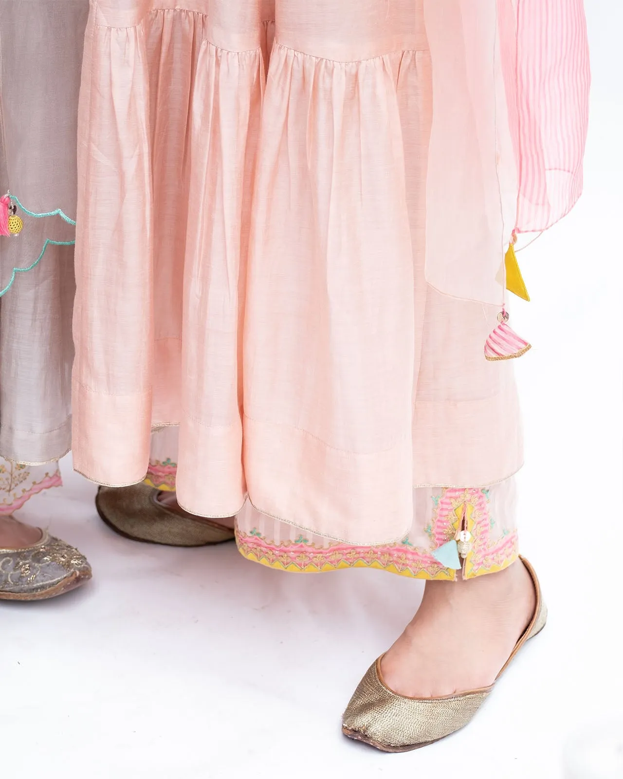 Gulnaaz Pastel Pink self scallop Puckering Kurta Set