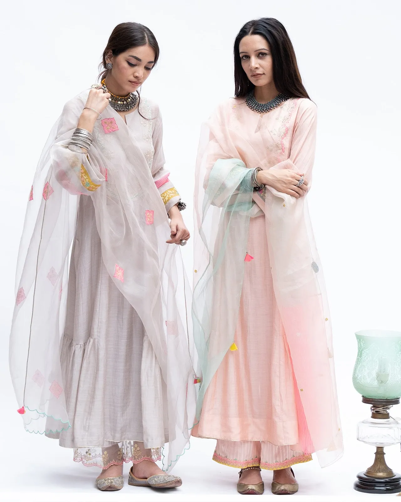 Gulnaaz Pastel Pink self scallop Puckering Kurta Set