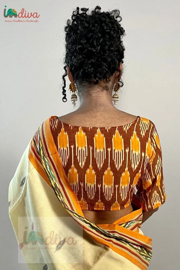 Indiva Ikat yellow & brown combination blouse - 38, 40