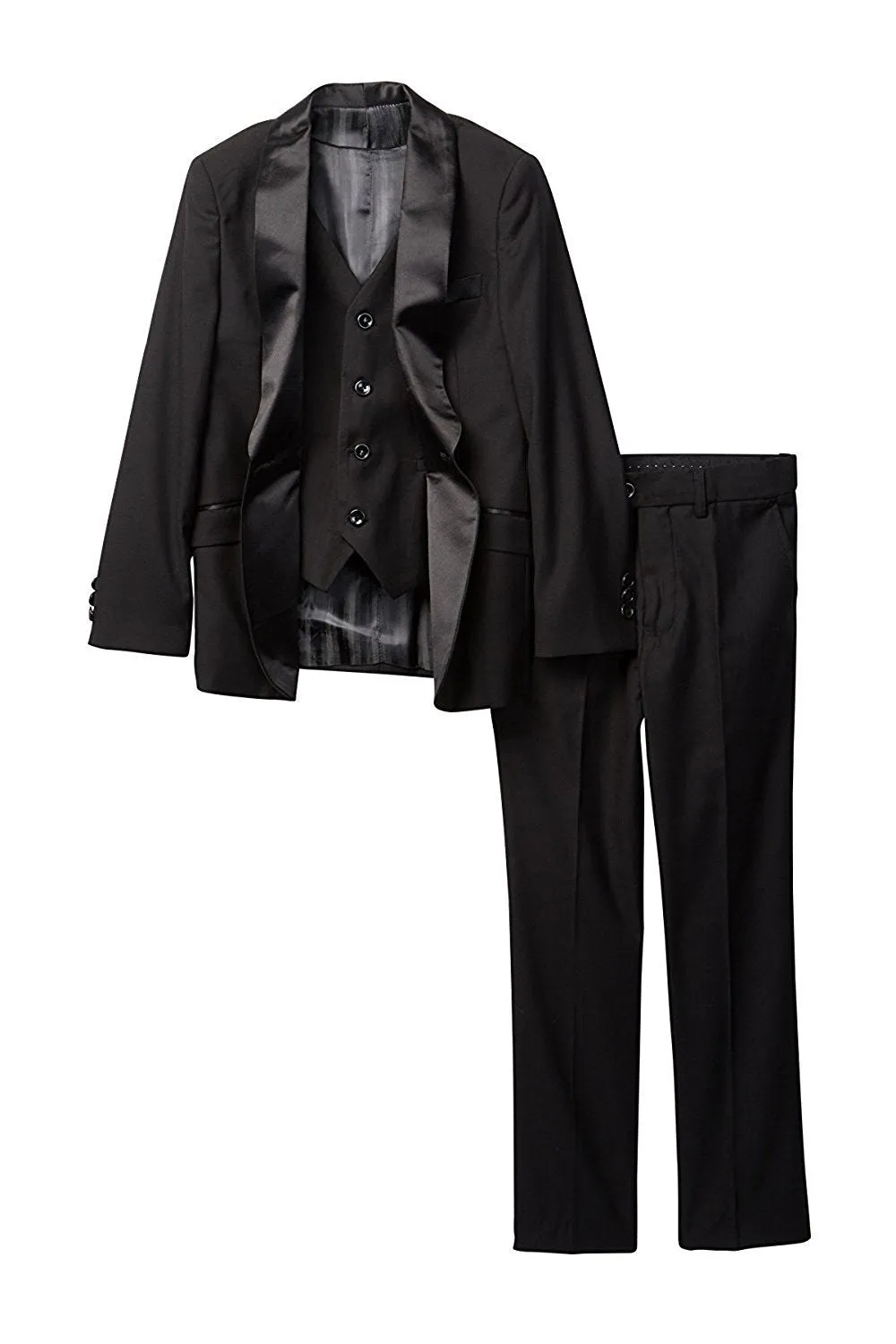 Isaac Mizrahi Boy's 3-Piece (Jacket Vest Trousers) Satin Shawl Collar Formal Tuxedo Suit Set