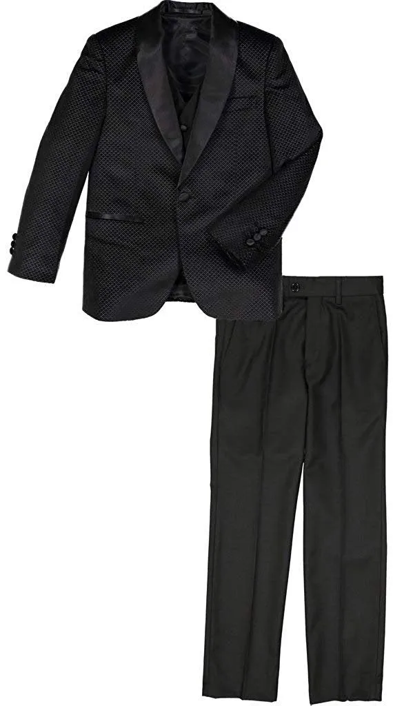 Isaac Mizrahi Boy's 3-Piece (Jacket Vest Trousers) Satin Shawl Collar Formal Tuxedo Suit Set