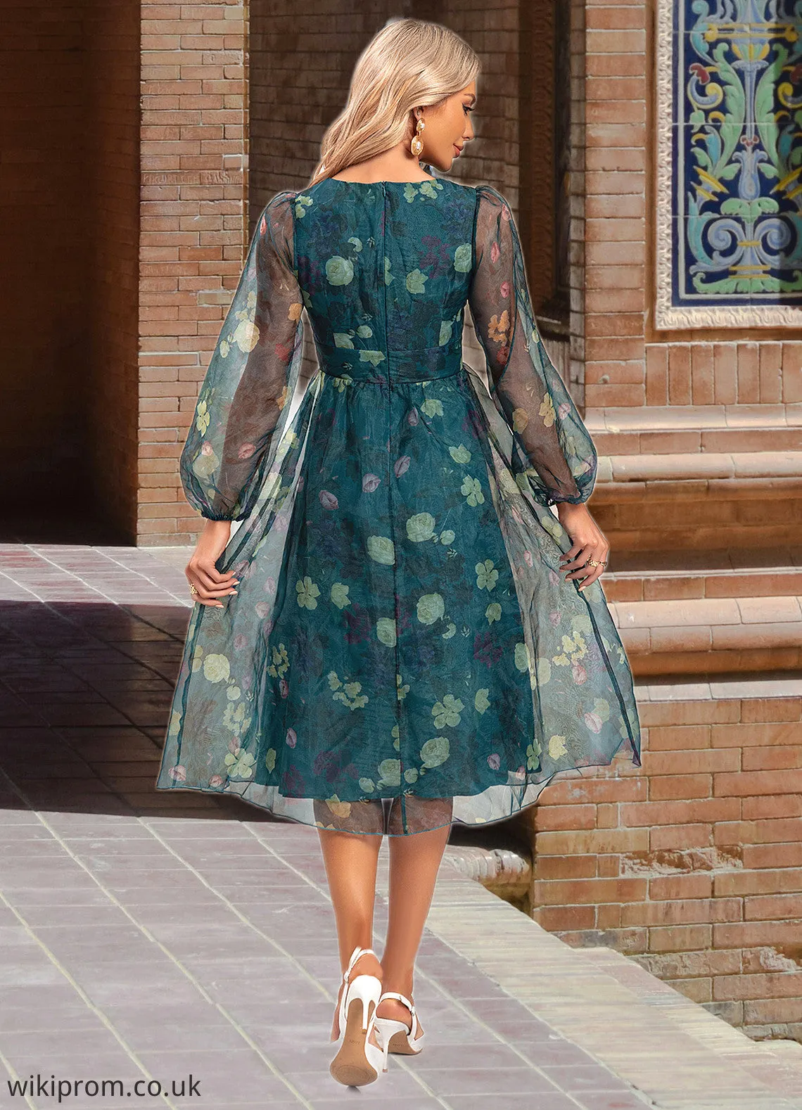 Isabel Floral Print V-Neck Elegant A-line Organza Midi Dresses SWKP0022297